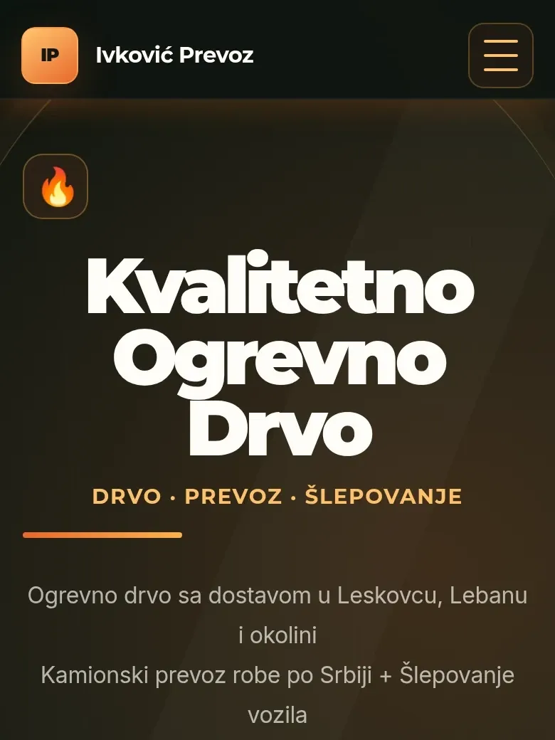 Početni ekran sajta Ivković prevoz na telefonu