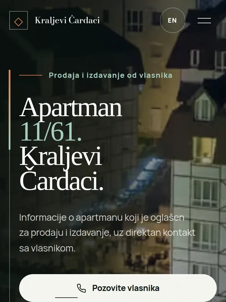 Početni ekran sajta Kraljevi čardaci na telefonu