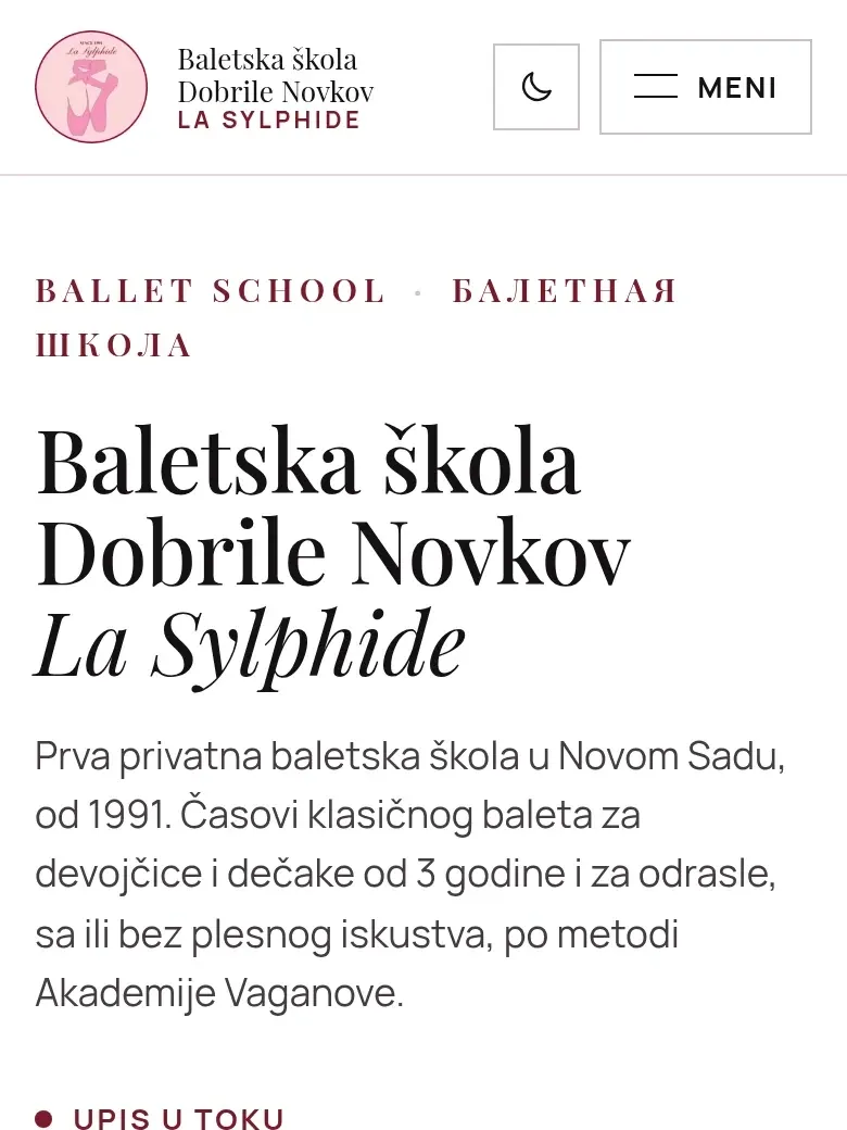 Početni ekran sajta La Sylphide na telefonu