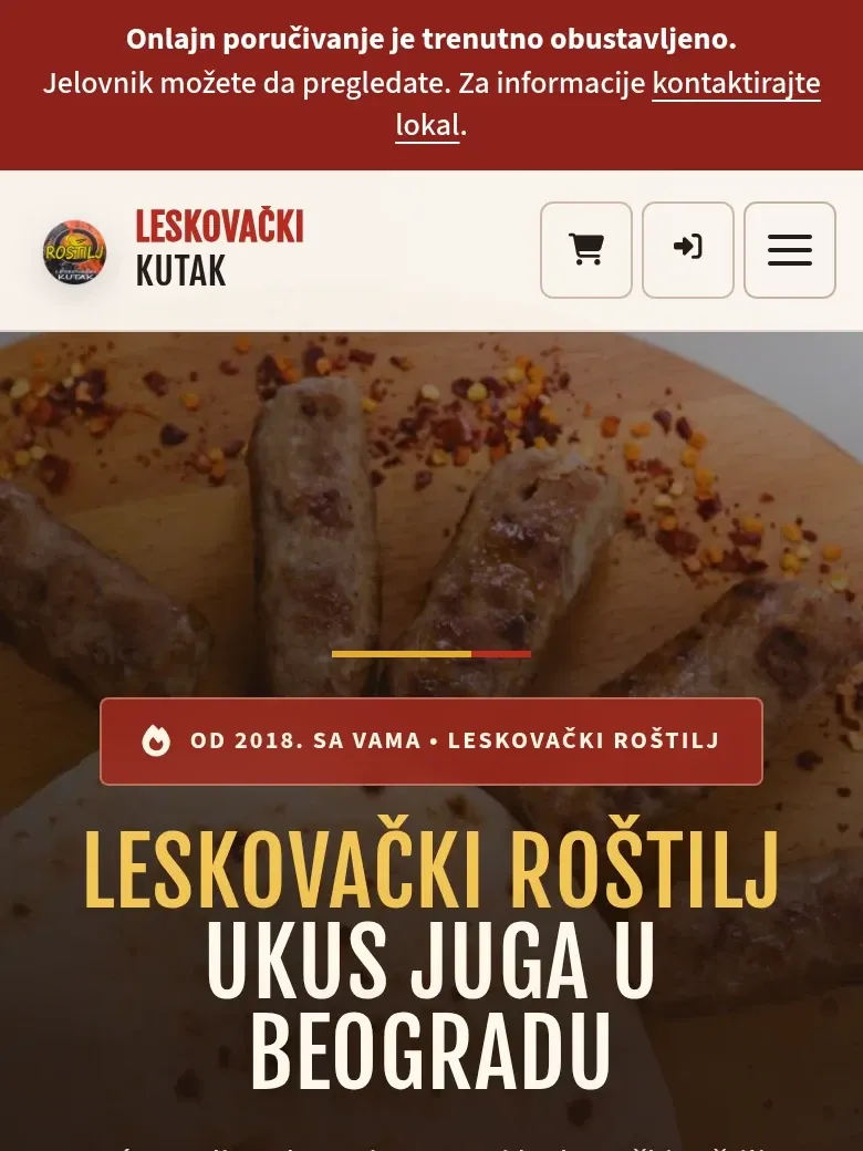 Početni ekran sajta Leskovački Kutak na telefonu